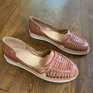 Bottomless Tan Leather Huarache Sandals